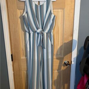 Luxology Teal and Brown Striped Jumpsuit